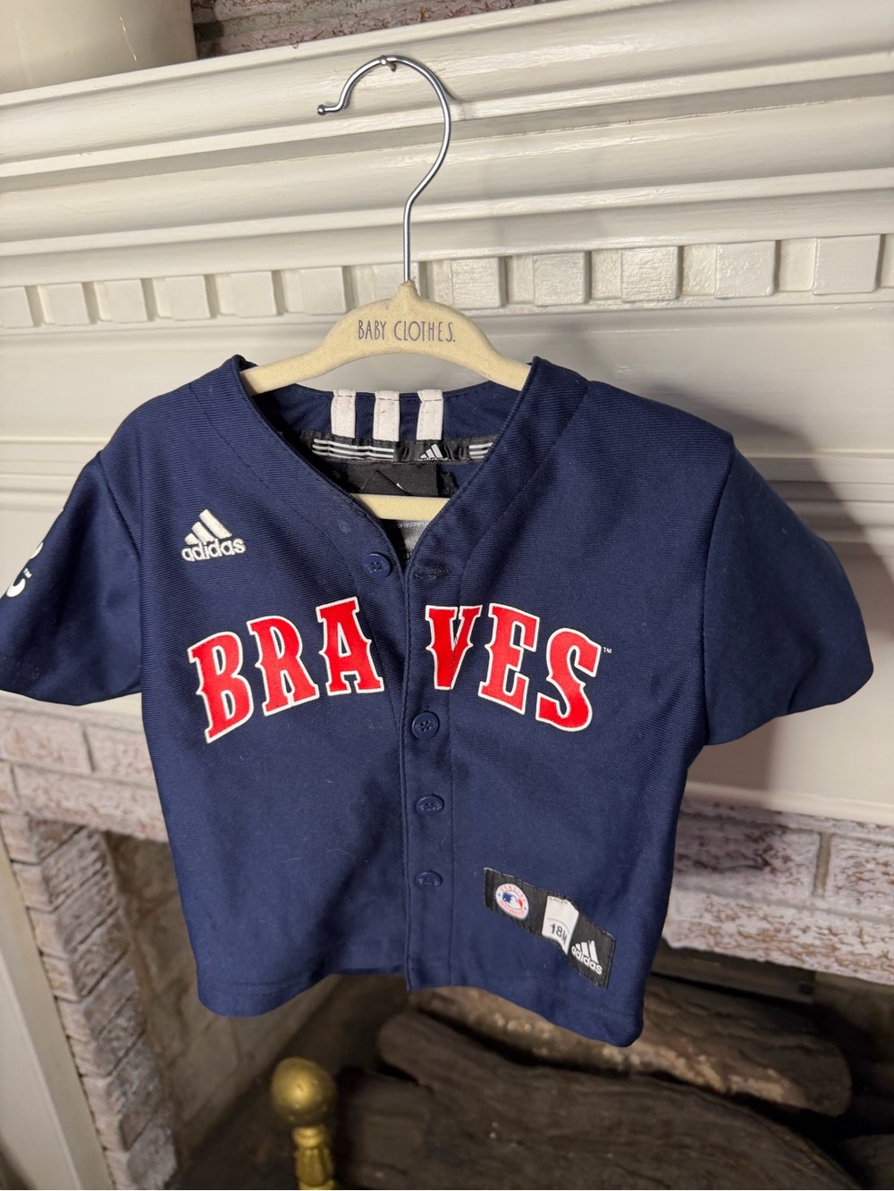 adidas Navy Atlanta Braves Youth Baseball Jersey with Red Lettering